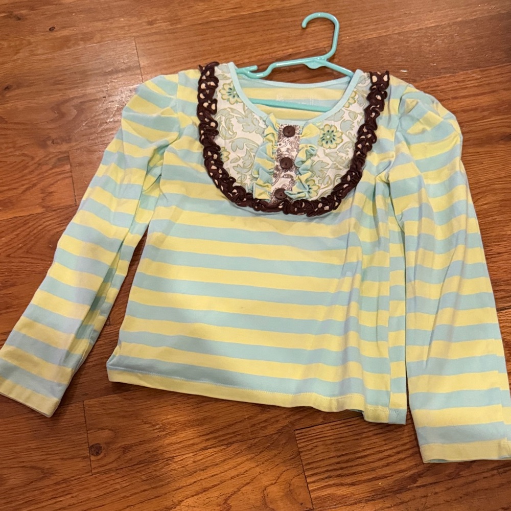 Mustard Pie Light Blue and Yellow Striped Long Sleeve Tee